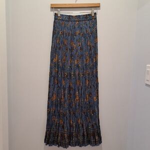 Vintage Blue Floral Broomstick Maxi 90s Boho Granola Cottage Grunge Skirt Small